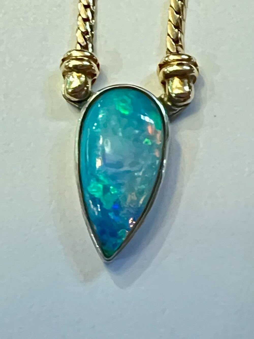Blue Opal on a 14k gold chain, Stamped - Picture 7 of 10
